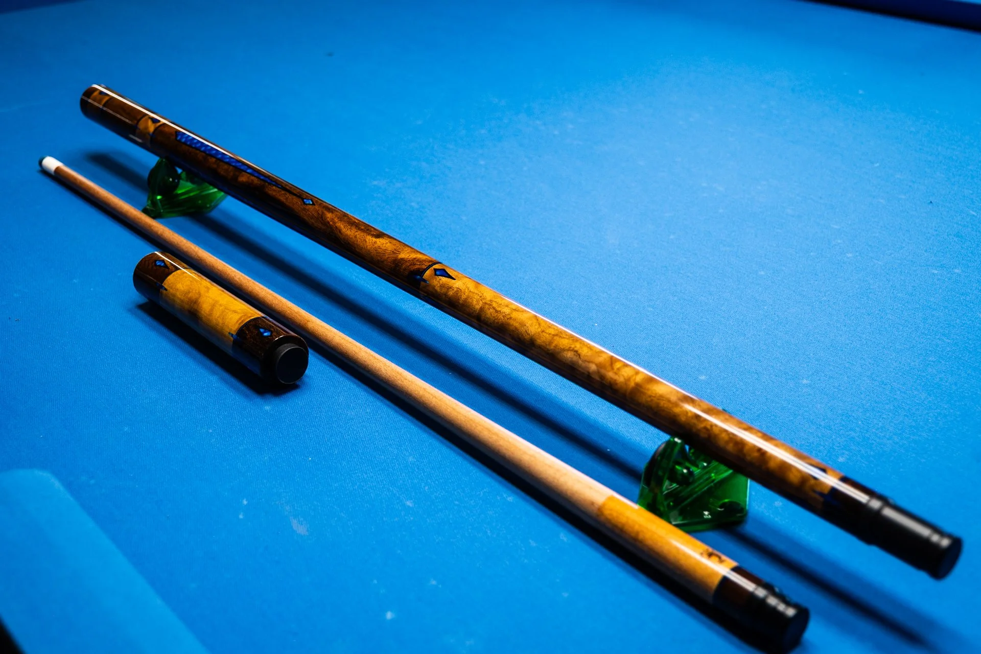 Dragon Scale custom pool cue by Kaine Cues featuring camphor wood and dragon scale inlays