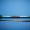 Full view of the handcrafted Turquoise 'n Bliss pool cue made from ebony and cocobolo wood